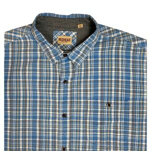 Redhead Men's Plaid Short Sleeve Button-Up Sz-2XL Blue Western Workwear Shirt